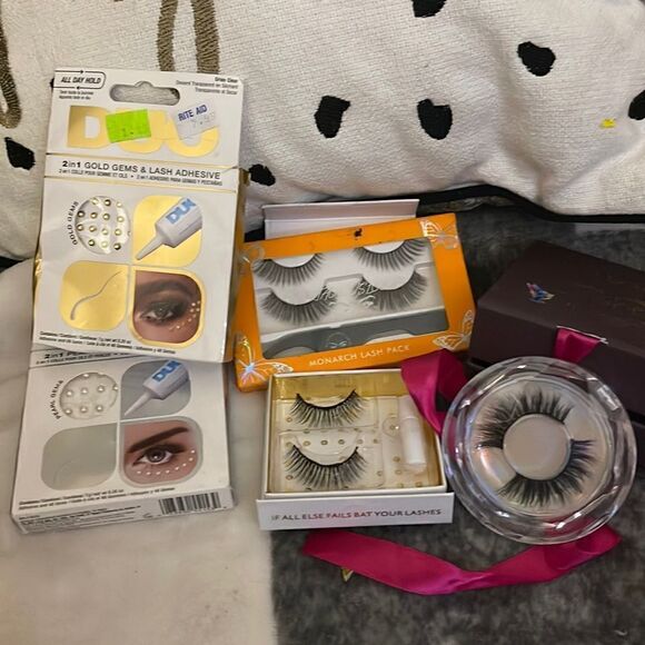 Lot of 5 faux lash /fake lash & glue on bling gems for face & body - Picture 1 of 6